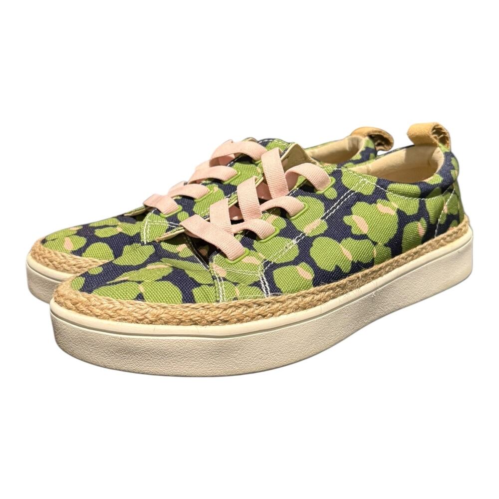 Spenco Malibu Women’s Size 8.5 D Canvas Slip On Orthotic Sneakers Green Pink